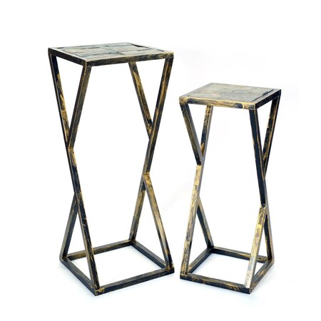 Ore International 31.2 - 25.25 in. Grey Stone Slab Black & Gold Plant Stand L2003